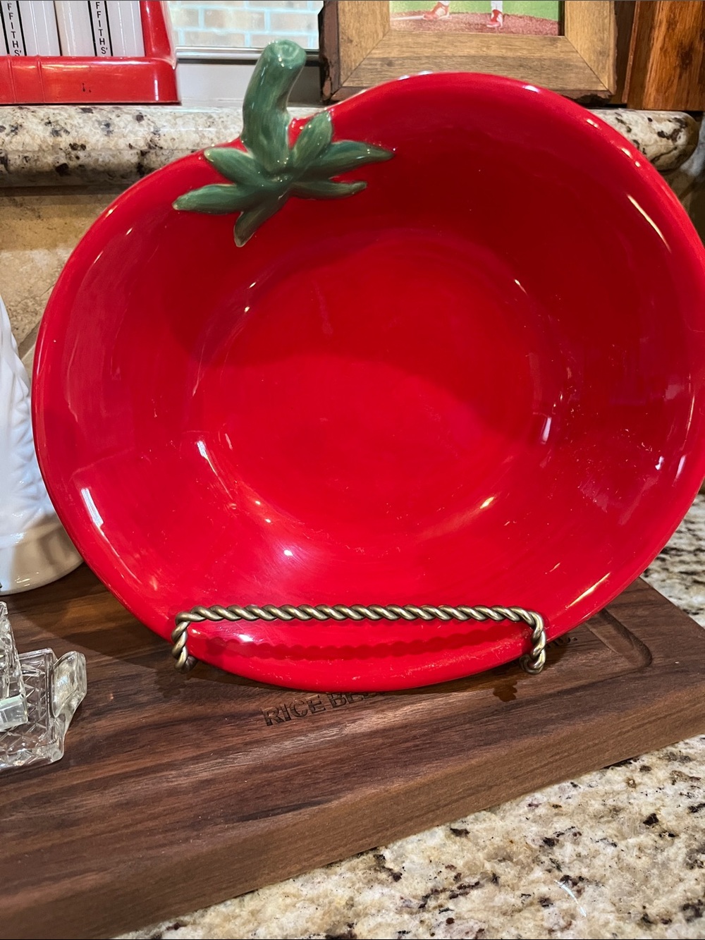 Sonoma Red Ceramic Tomato-Shaped Serving Bowl with Green Stem